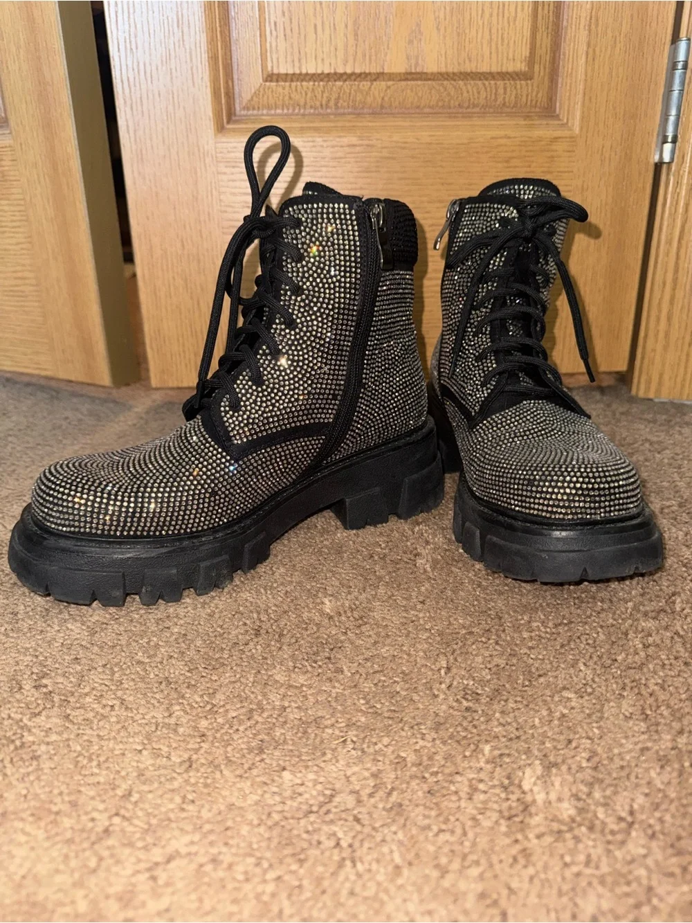 Windsor Black Crystal Embellished Lace-Up Ankle Boots